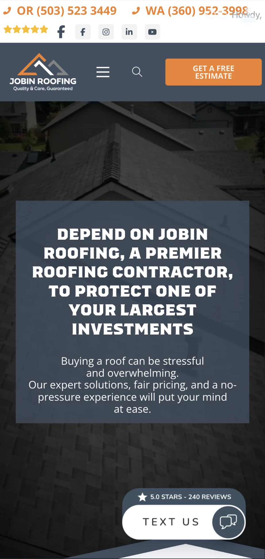 Jobin Roofing mobile website